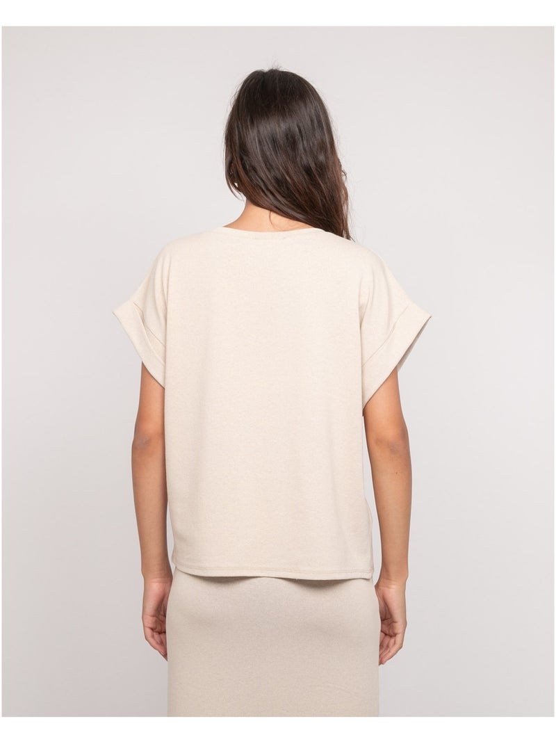 Top a maniche corte in pile scollo a V FAIZANE Beige - Kiabi