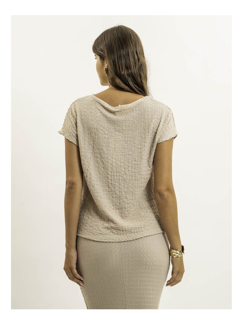 Top a maniche corte in tessuto goffrato FAKANA Beige - Kiabi