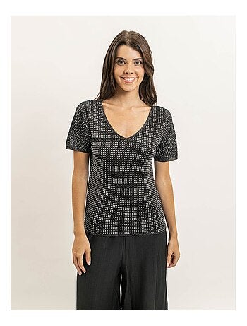 Top a maniche corte lurex e strass FERALI