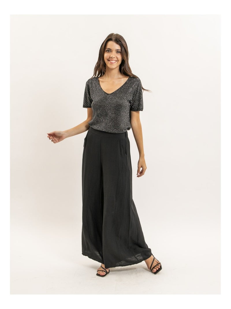 Top a maniche corte lurex e strass FERALI Nero - Kiabi