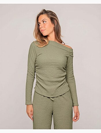 Top a maniche lunghe asimmetrico texturizzato FLORITA