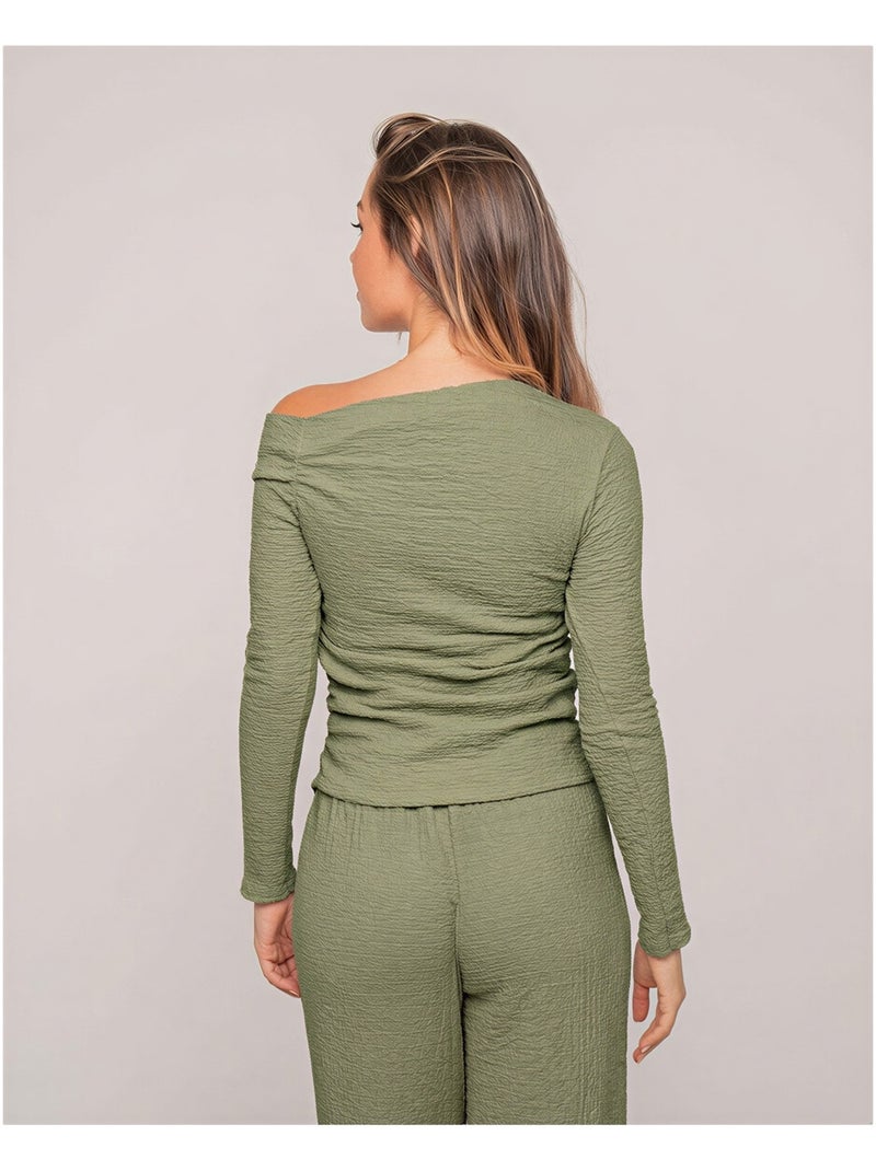 Top a maniche lunghe asimmetrico texturizzato FLORITA Cachi - Kiabi