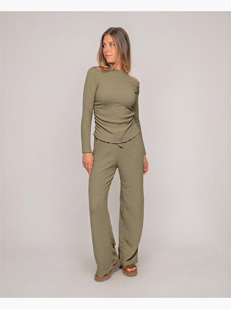 Top a maniche lunghe asimmetrico texturizzato FLORITA Cachi - Kiabi