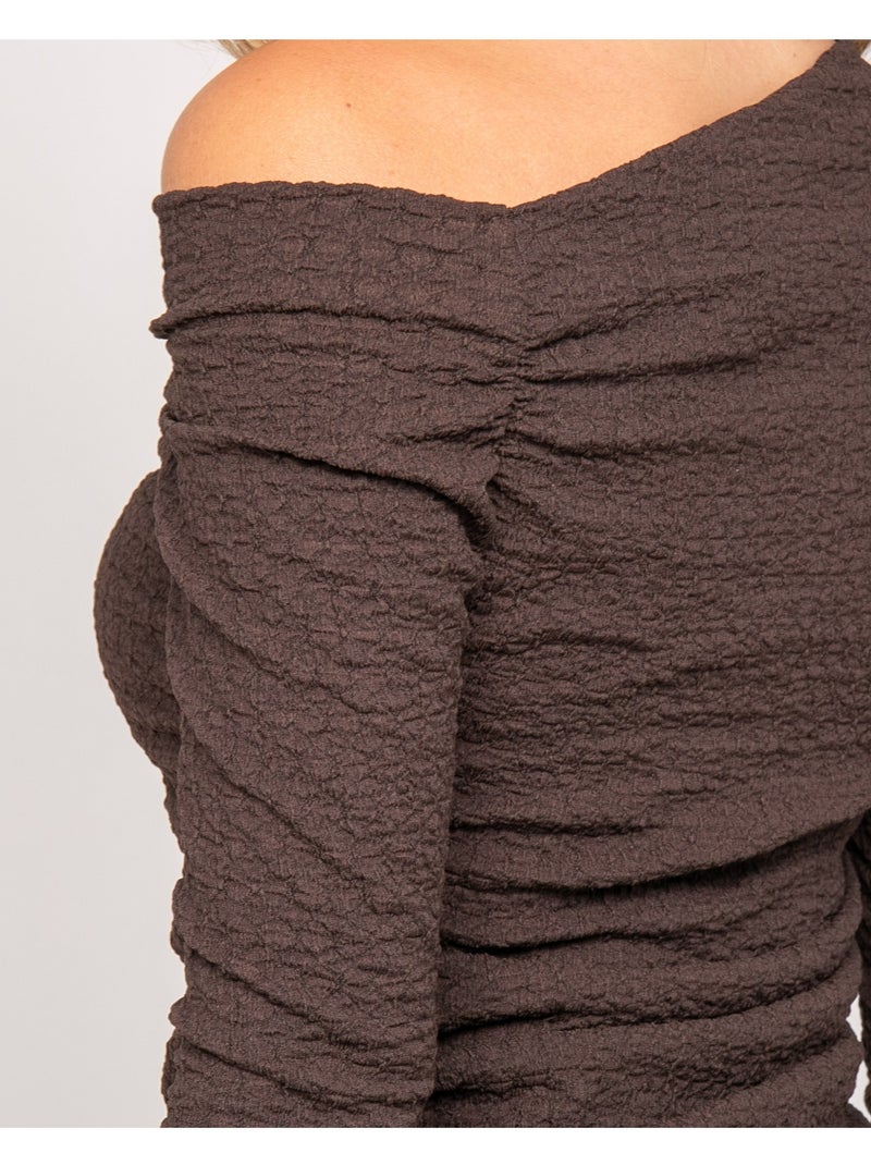 Top a maniche lunghe asimmetrico texturizzato FLORITA Marrone - Kiabi