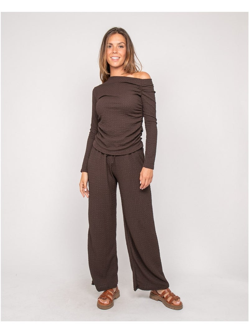 Top a maniche lunghe asimmetrico texturizzato FLORITA Marrone - Kiabi