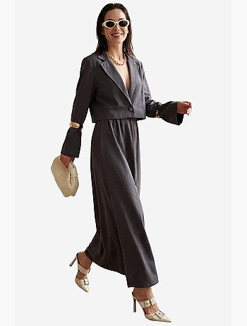 Top a maniche lunghe con bottoni e gonna maxi set due pezzi my fashion