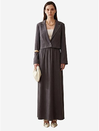 Top a maniche lunghe con bottoni e gonna maxi set due pezzi my fashion