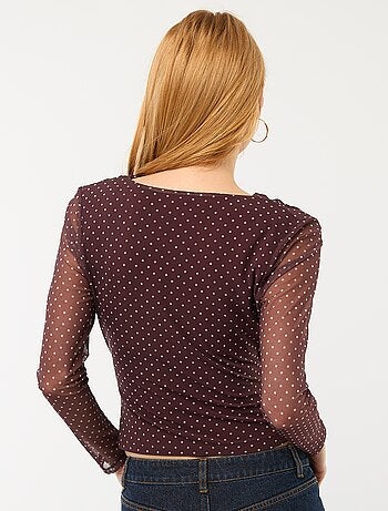 Top a maniche lunghe drappeggiato tinta unita