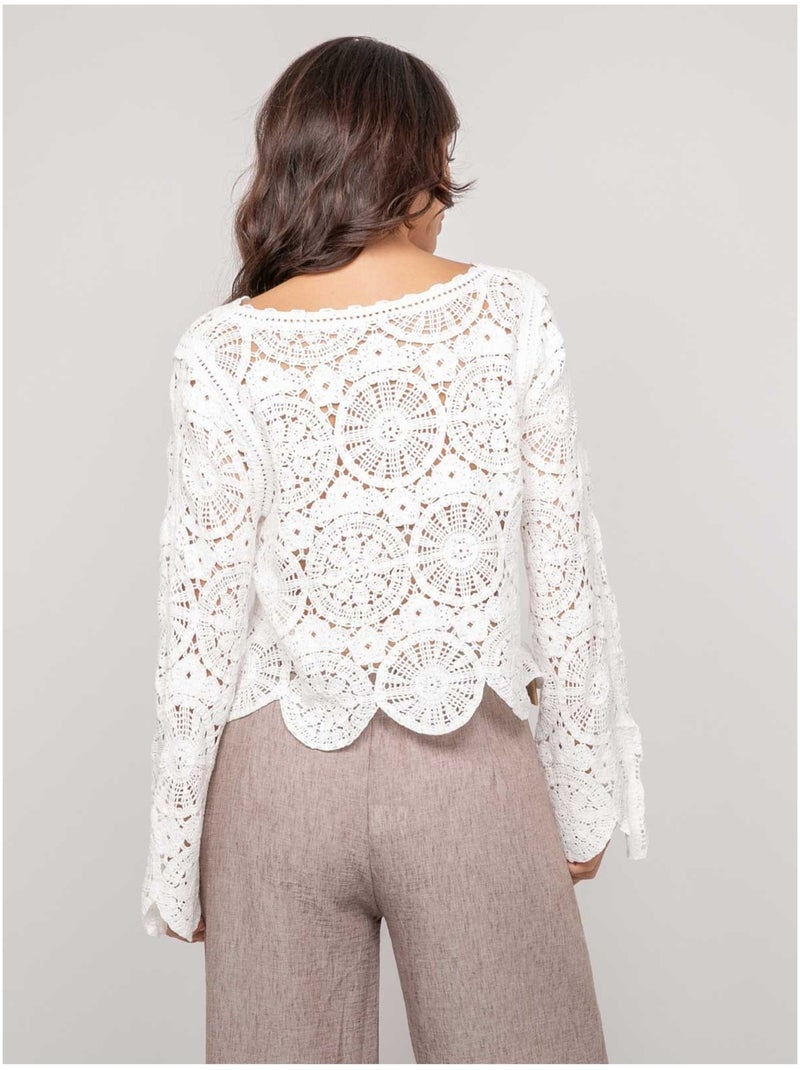 Top a maniche lunghe in pizzo FINARA Bianco - Kiabi
