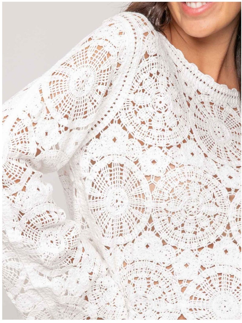 Top a maniche lunghe in pizzo FINARA Bianco - Kiabi