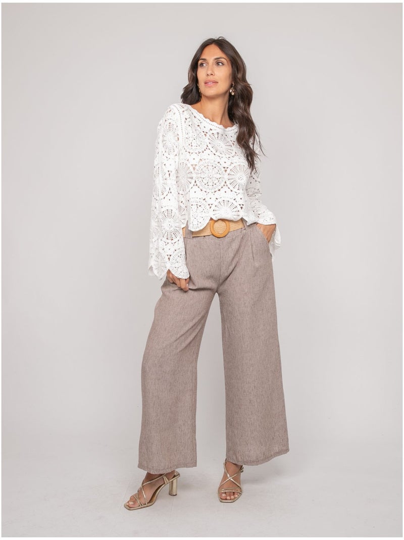 Top a maniche lunghe in pizzo FINARA Bianco - Kiabi