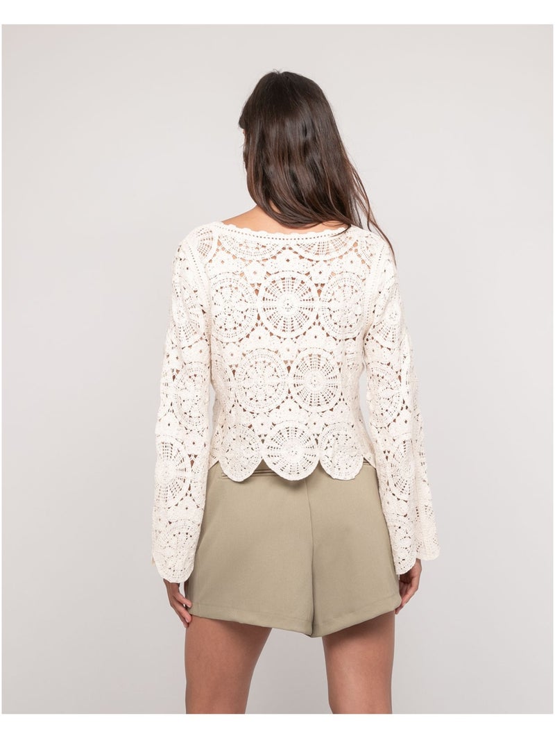 Top a maniche lunghe in pizzo FINARA Ecru - Kiabi