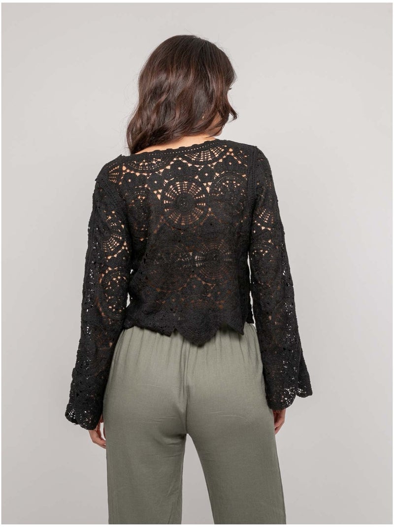 Top a maniche lunghe in pizzo FINARA Nero - Kiabi