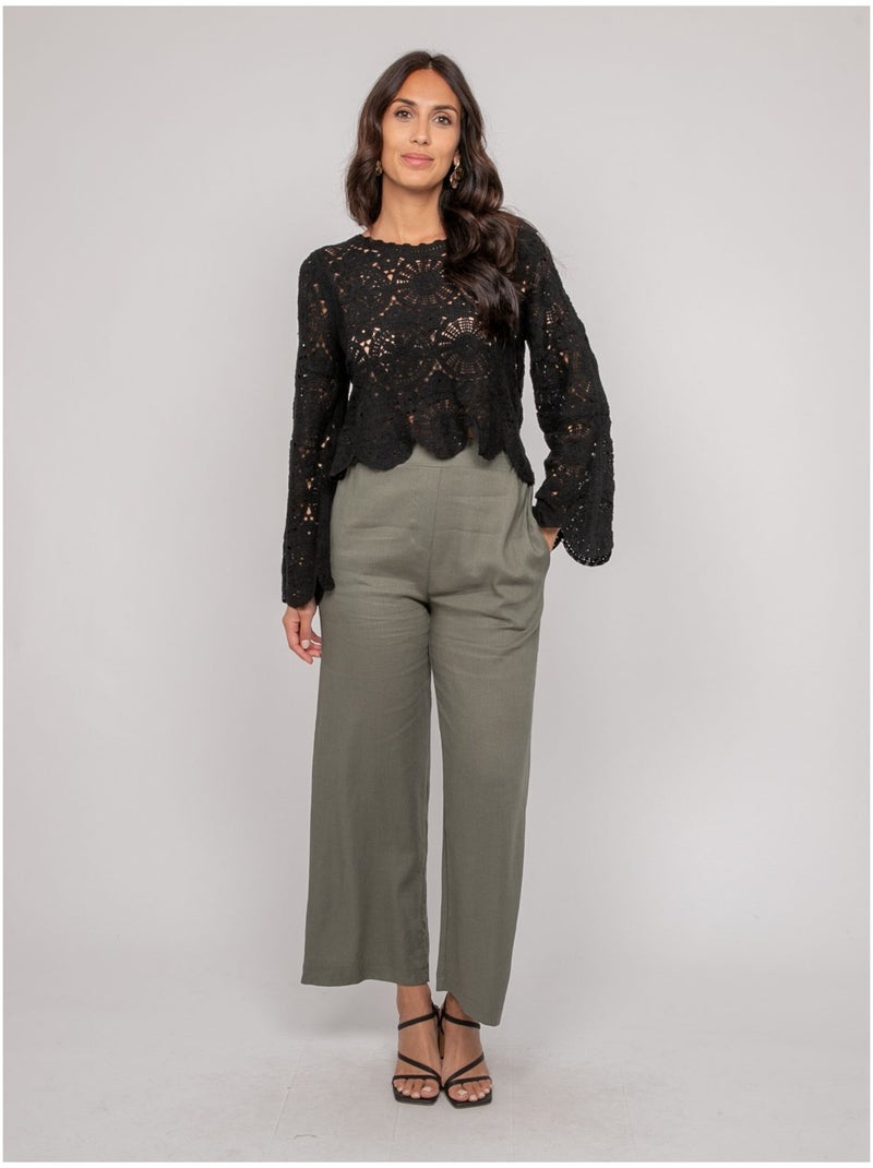 Top a maniche lunghe in pizzo FINARA Nero - Kiabi