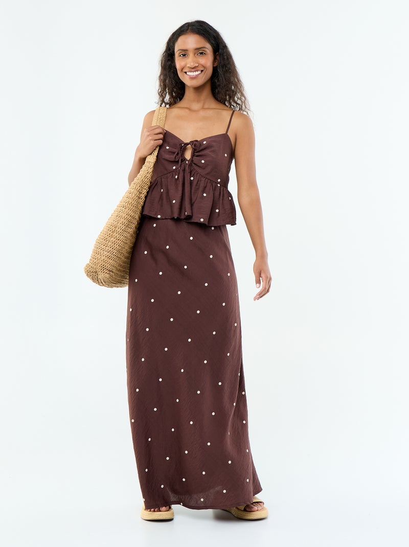 Top a pois con spalline sottili Marrone - Kiabi