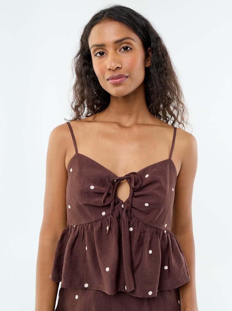 Top a pois con spalline sottili Marrone - Kiabi