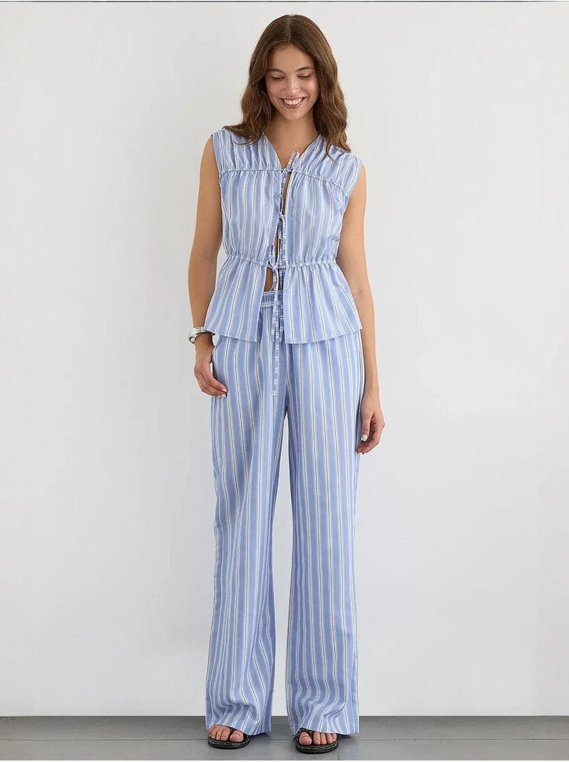 Top a righe peplo con bottoni hiccup Blu - Kiabi