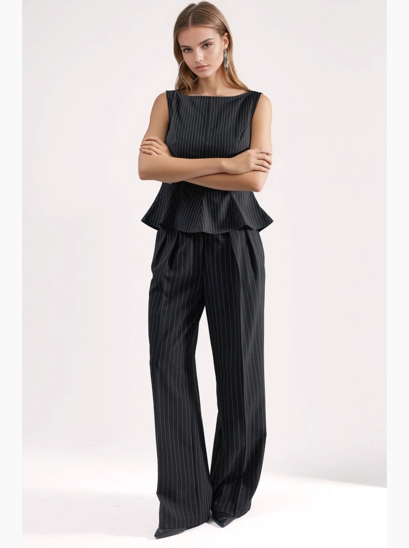 Top a righe scollo barca con chiusura hiccup Nero - Kiabi