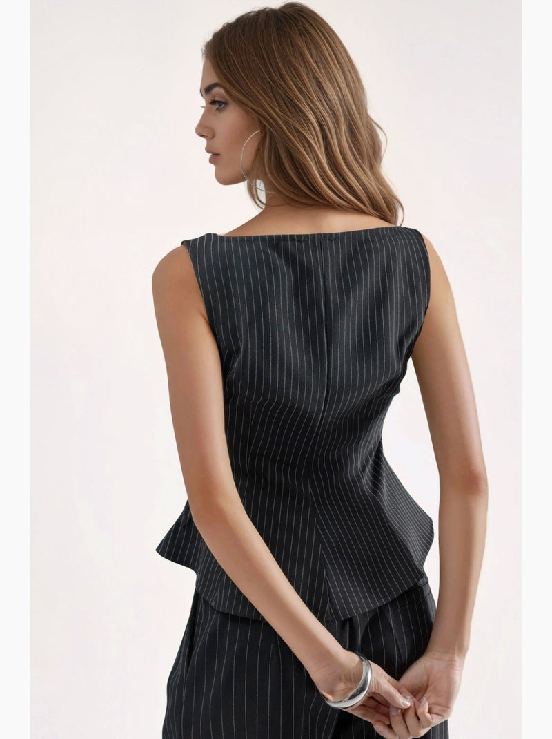Top a righe scollo barca con chiusura hiccup Nero - Kiabi