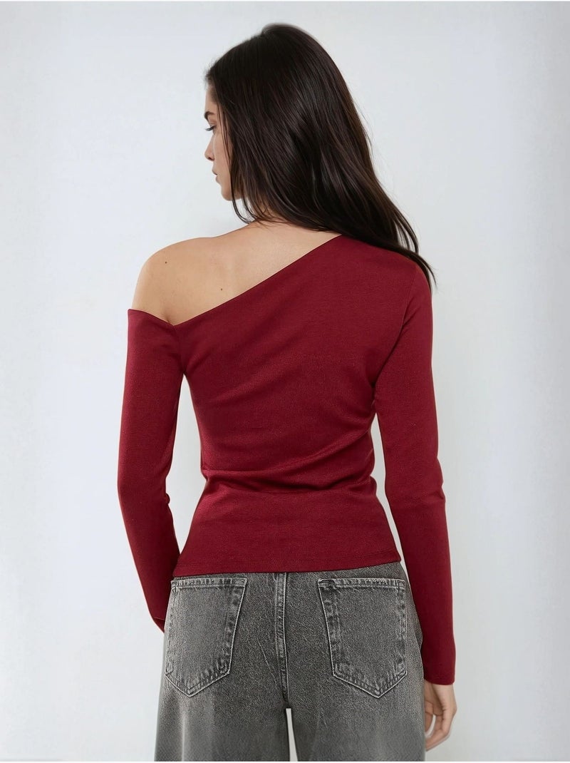 Top aderente a maniche lunghe con scollo asimmetrico hiccup Rosso bordeaux - Kiabi