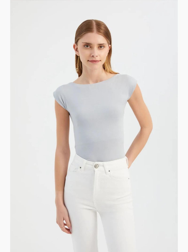Top aderente con scollo tondo e taglio sulla schiena hiccup Grigio - Kiabi