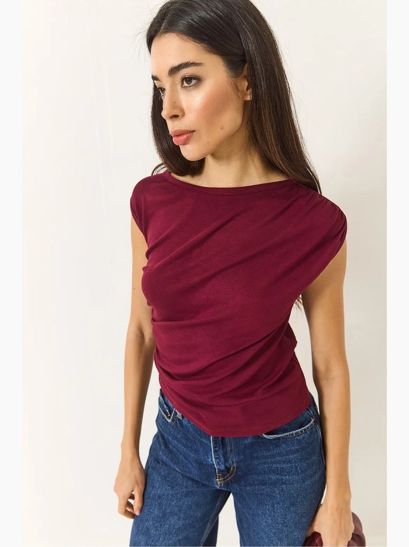 Top aderente girocollo lucci Rosso bordeaux - Kiabi