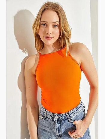 Top aderente in misto cotone scollo all’americana lucci