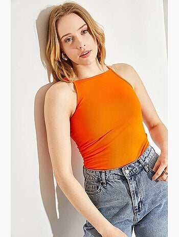 Top aderente in misto cotone scollo all’americana lucci