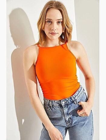 Top aderente in misto cotone scollo all’americana lucci