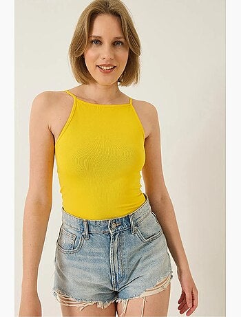 Top aderente in misto cotone scollo all’americana lucci