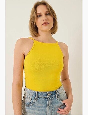 Top aderente in misto cotone scollo all’americana lucci