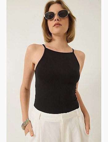 Top aderente in misto cotone scollo all’americana lucci