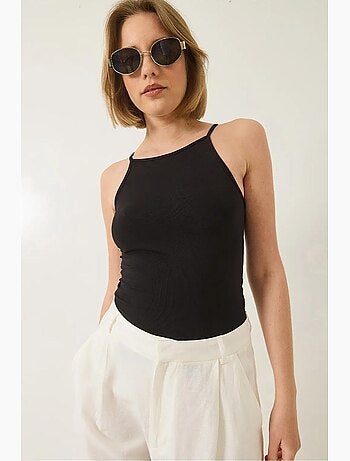 Top aderente in misto cotone scollo all’americana lucci