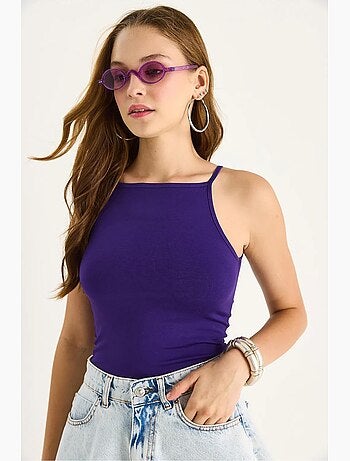 Top aderente in misto cotone scollo all’americana lucci