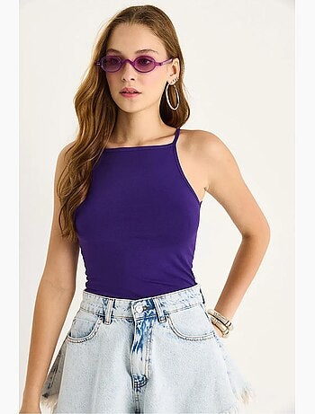 Top aderente in misto cotone scollo all’americana lucci