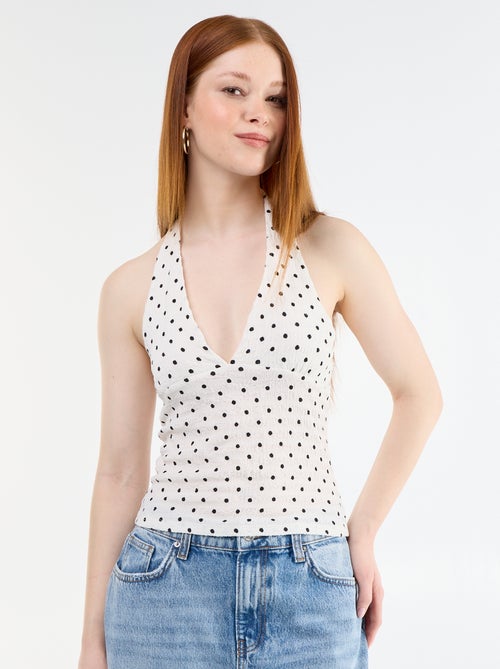 Top all'americana a pois in maglia crinkle - Kiabi