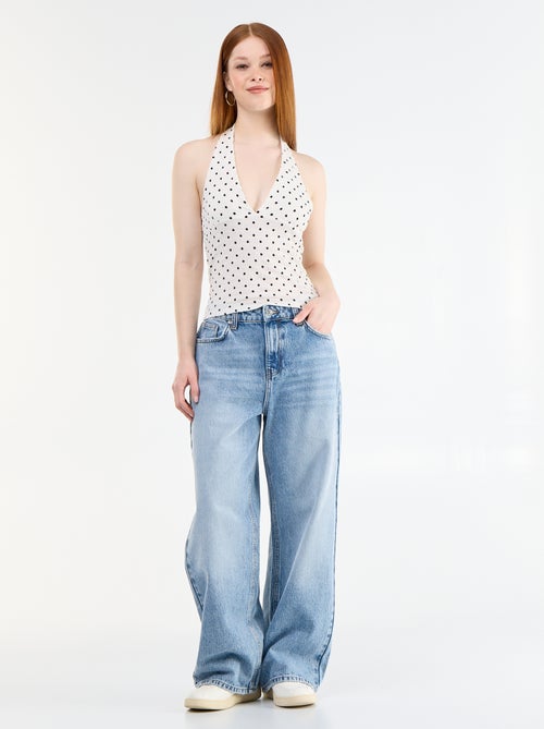 Top all'americana a pois in maglia crinkle - Kiabi