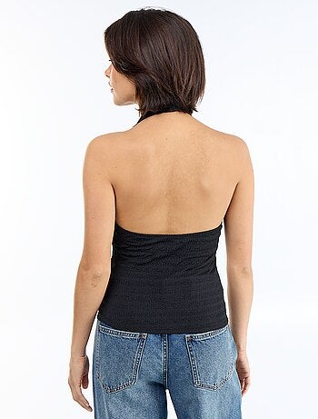 Top all'americana a pois in maglia crinkle