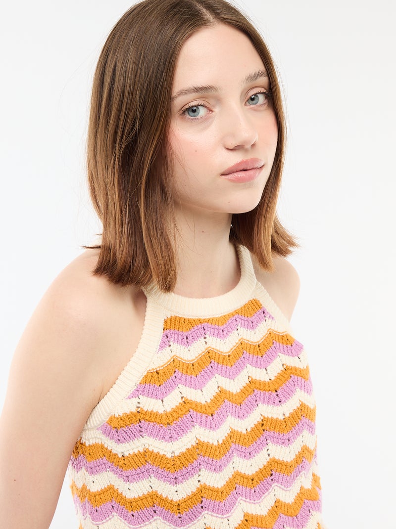 Top all'uncinetto con giromanica all'americana Beige - Kiabi