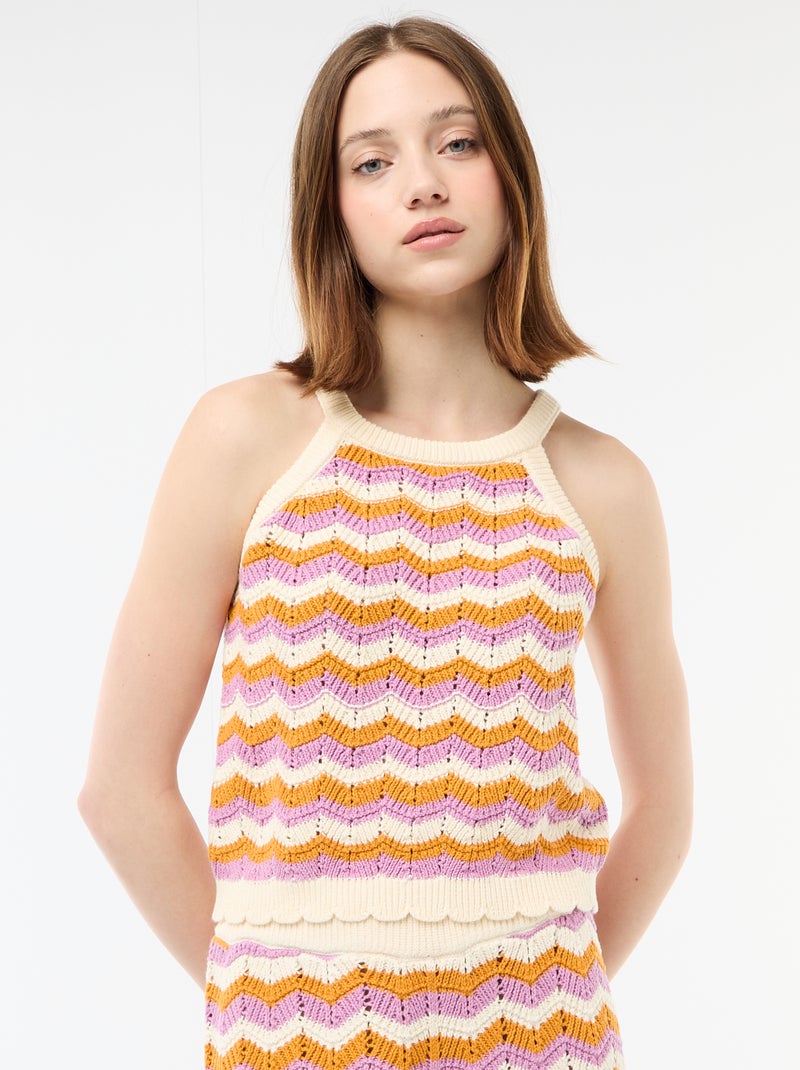 Top all'uncinetto con giromanica all'americana Beige - Kiabi