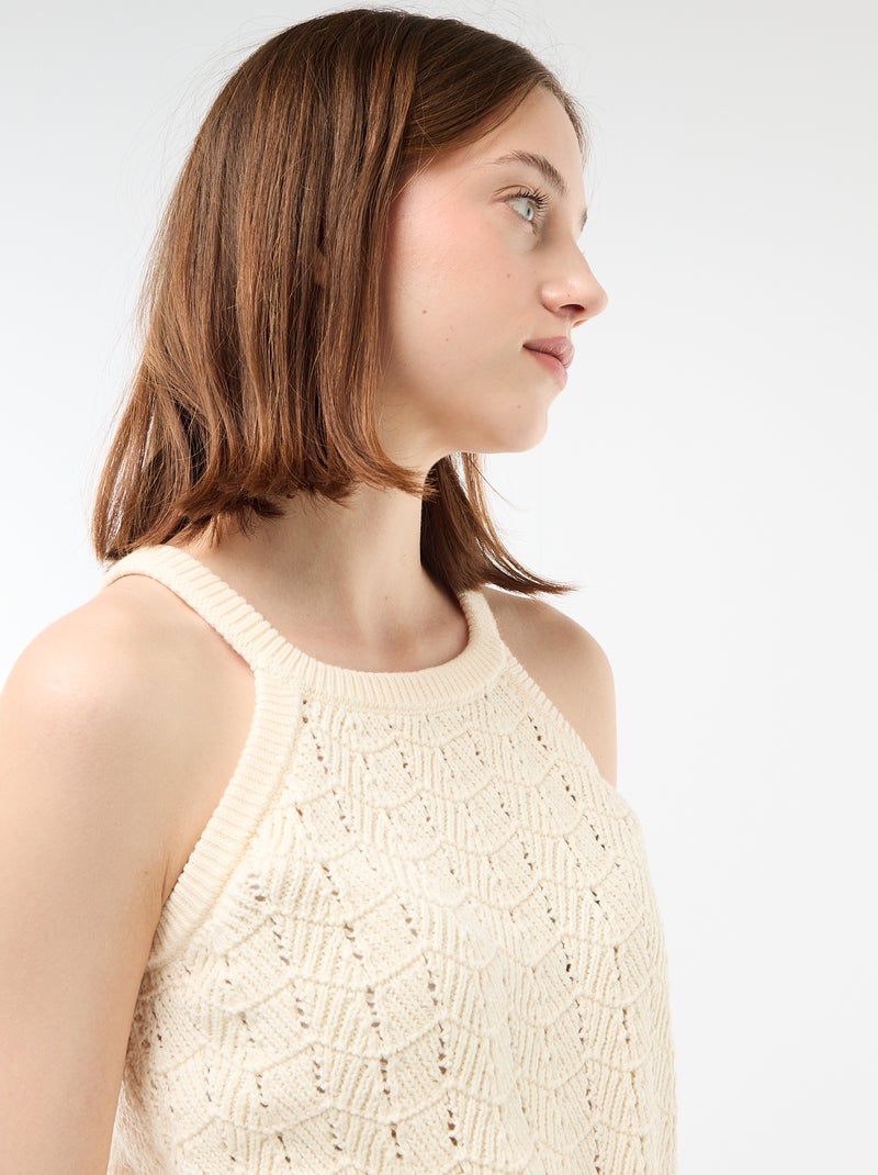 Top all'uncinetto con giromanica all'americana Beige - Kiabi