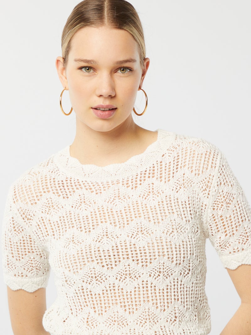 Top all'uncinetto maniche corte BEIGE - Kiabi