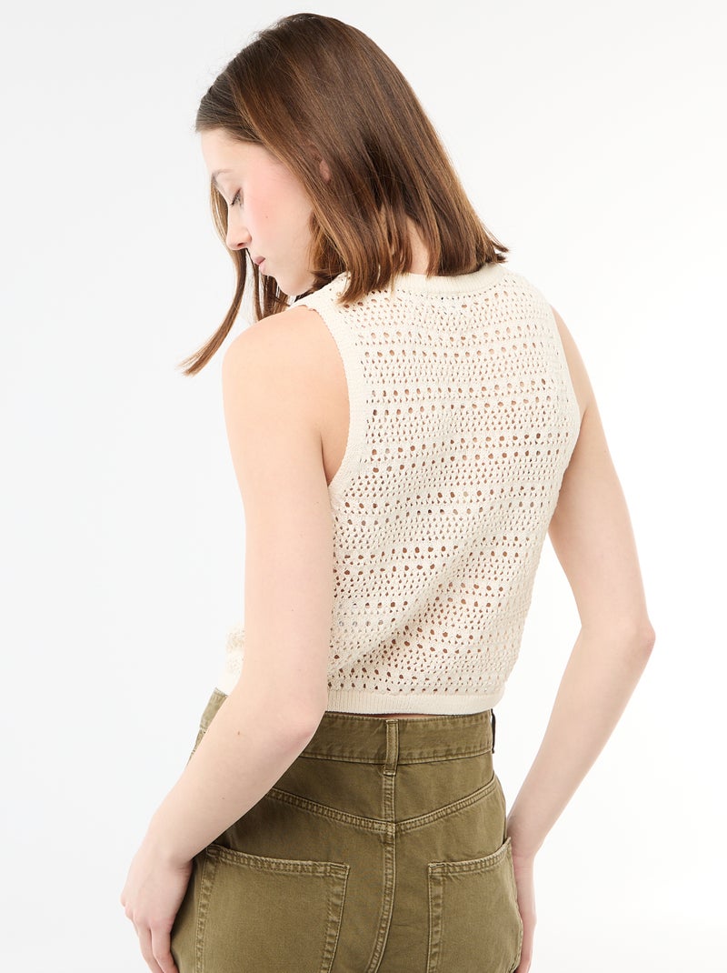 Top all'uncinetto traforato con giromanica ampi Beige - Kiabi