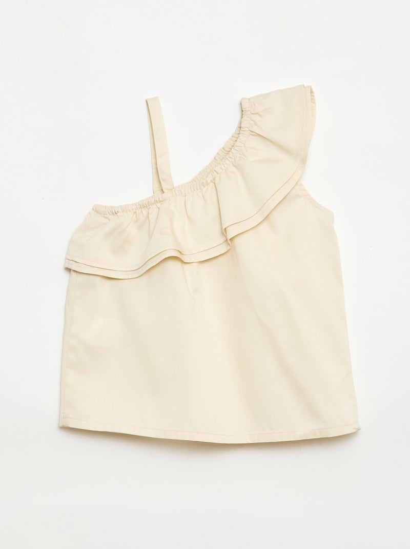 Top asimmetrico con spalline e scollo a balze Bianco - Kiabi