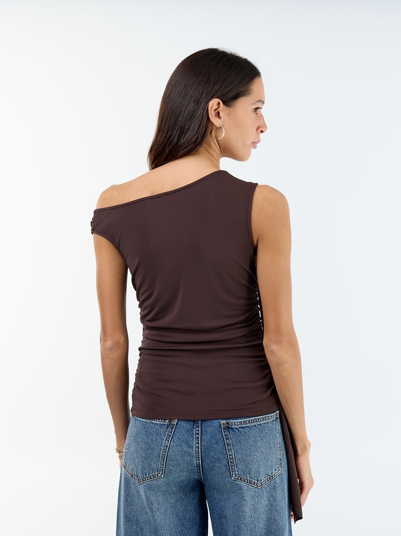 Top asimmetrico stretch tinta unita Marrone - Kiabi