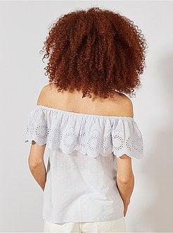 Top Bardot plumetis e ricamo inglese - Kiabi