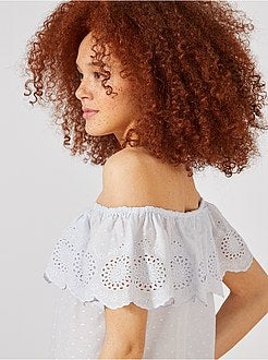 Top Bardot plumetis e ricamo inglese - Kiabi