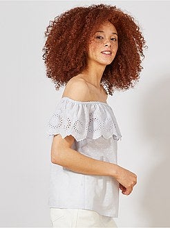 Top Bardot plumetis e ricamo inglese - Kiabi
