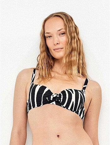 Top bikini a capacità in tessuto stampato animalier zebra