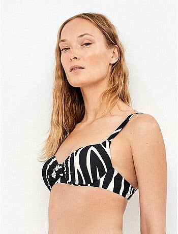 Top bikini a capacità in tessuto stampato animalier zebra
